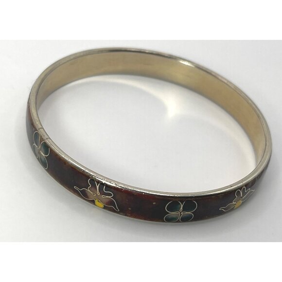Vintage Cloisonné Enameled Floral Bangle Bracelet - Picture 5 of 5